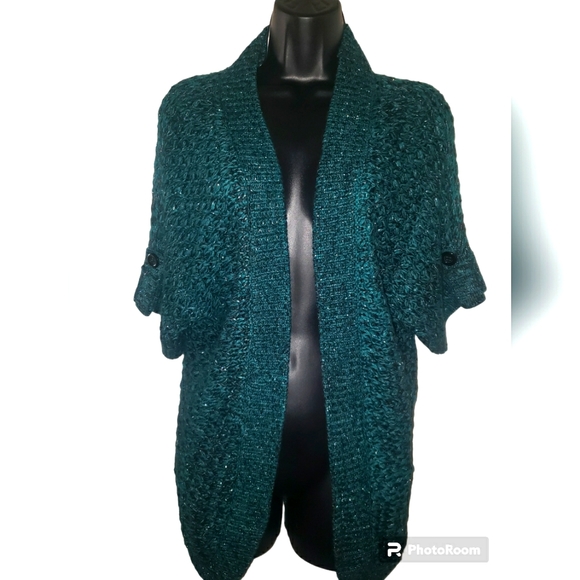 Cato Tops - Cato Crocheted Forrest Green and Silver accented Cardigan